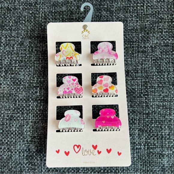 NWT C&C California Heart Hair Clips- Set of 6 - Picture 1 of 5